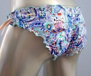 Victoria's Secret Nwt The Ruffle Cheeky Paisley Foil Ruched Bikini Bottom XS